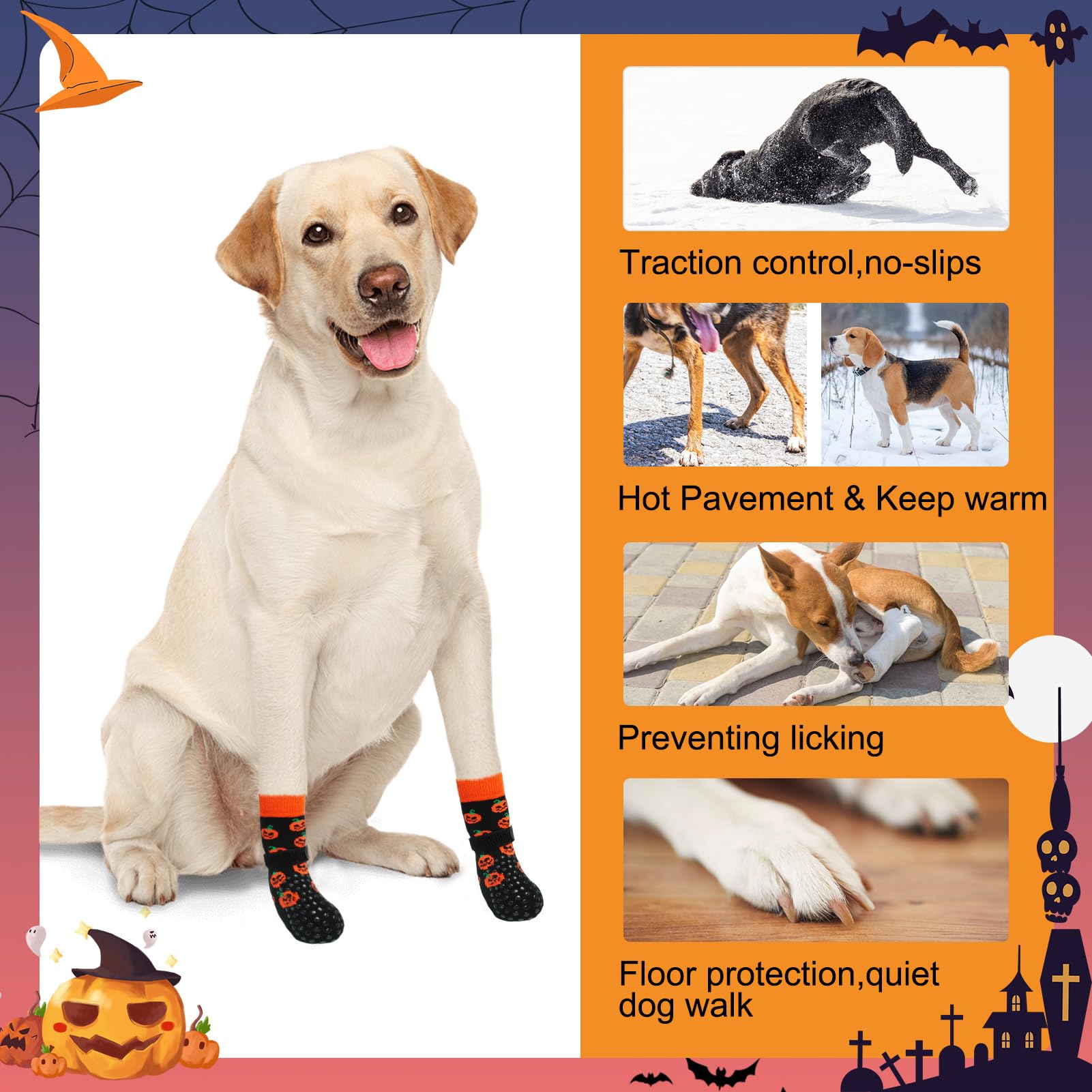 Beautyzoo Non Slip Dog Socks For Small Medium Large Dogs, Grip Dog Paw Protector For Hard Wood Floor Senior Old Dogs,Injury Prot